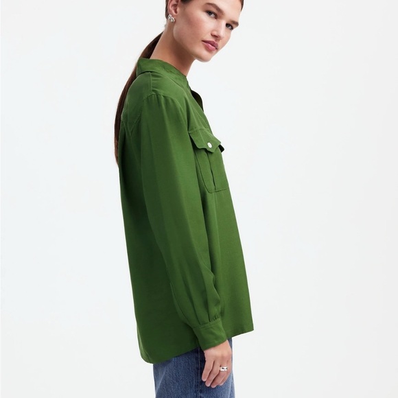 Madewell Alexa Chung for Madewell Pleat-Pocket Button-Up Shirt in Dark Pine M - Picture 3 of 12